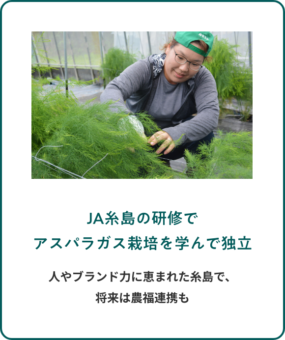 JA糸島の研修でアスパラガス栽培を学んで独立　人やブランド力に恵まれた糸島で、
          将来は農福連携も