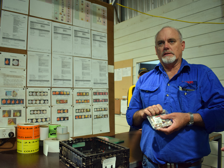 The workshop of “Moon Rocks”, a company that possesses some of the best arable land in Queensland – posters and boards with operation guidelines are visible everywhere
