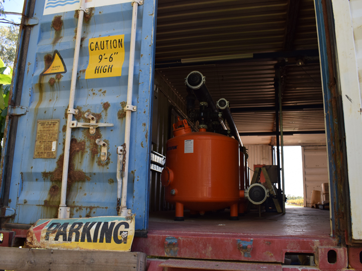 The orange tank is equipment for sprinkling
